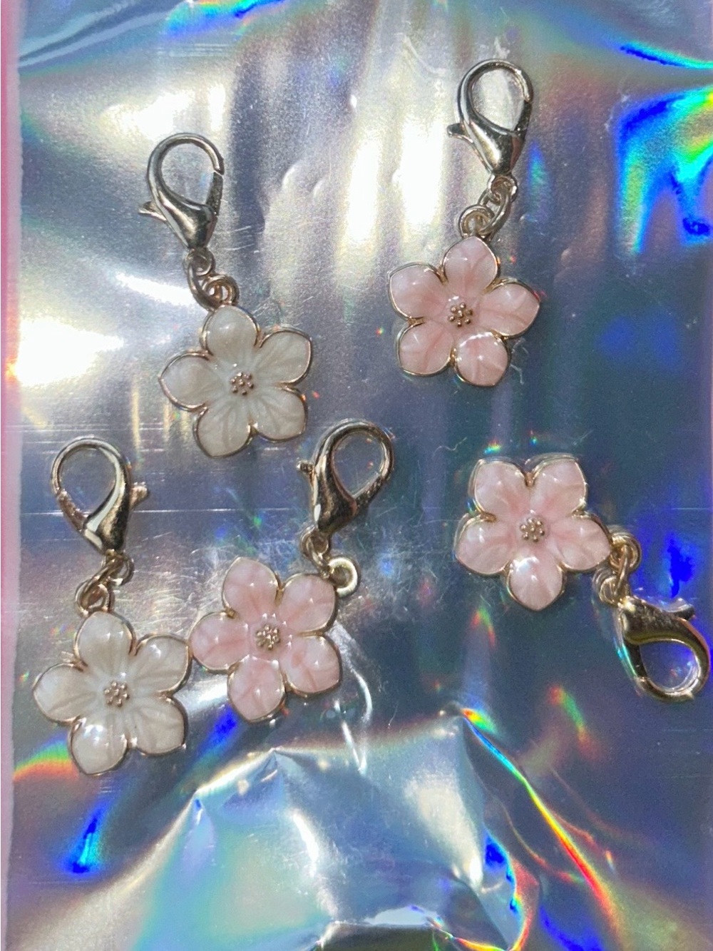 Delicate Pink & White Flower Charm Set - Women Jewelry